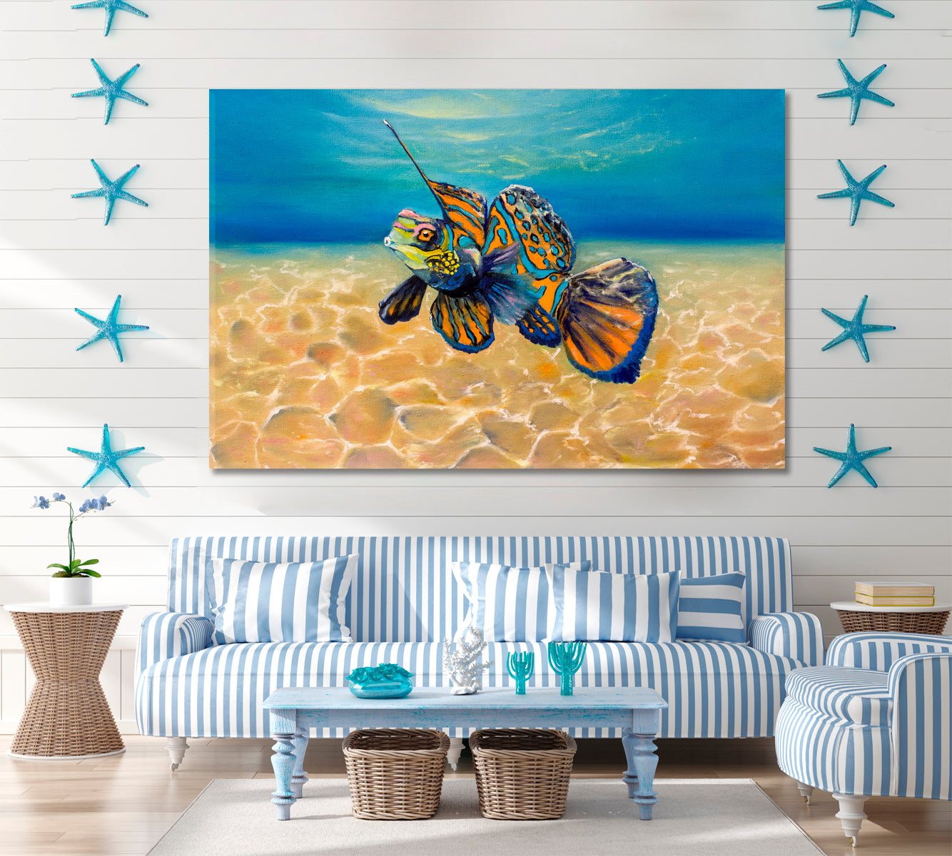 NAUTICAL Mandarin Fish Sea Bottom Landscape Nautical, Sea Life Pattern Art Artesty   