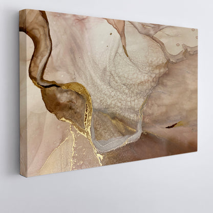 Tender Beige And Ivory Pastel Colors Golden Veins Abstract Marble Fluid Art, Oriental Marbling Canvas Print Artesty   