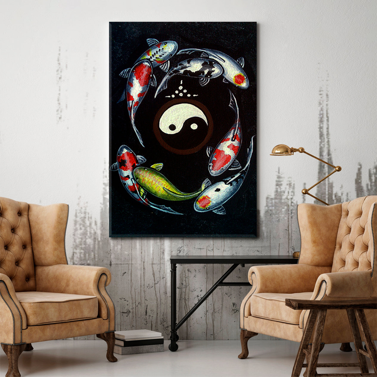 Koi Fish Yin Yang Art Painting Asian Style Canvas Print Wall Art Artesty   