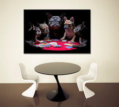 Bold Bluff Whimsical Funny French Bulldogs Dogs Playing Poker Animals Canvas Print Artesty 1 panel 24" x 16" 