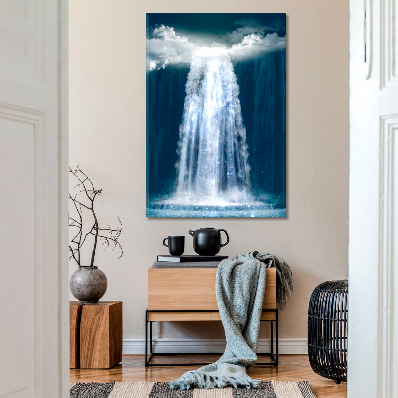 UNREAL Fantasy Waterfall Falls From Heaven Mesmerizing Magical Scenic | Vertical Surreal Fantasy Large Art Print Décor Artesty   