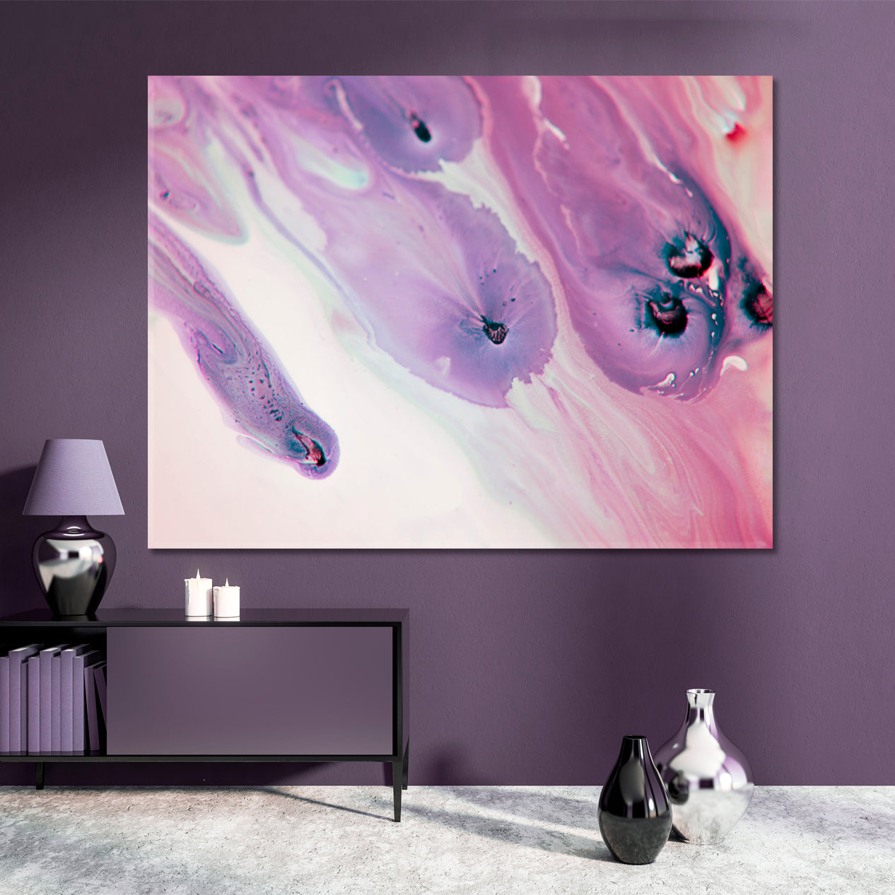 PEARL Pale Pink Powder Lavender Purple Marble Pattern Fluid Art, Oriental Marbling Canvas Print Artesty   