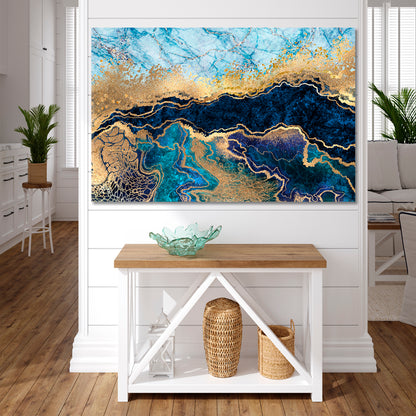 BLUE MARBLE Abstract Trendy Oriental Style Fluid Art, Oriental Marbling Canvas Print Artesty   