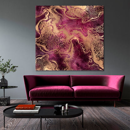 PINK PURPLE ROSE Golden Veins Marble Swirls Luxury Fashion Marbling Fluid Art, Oriental Marbling Canvas Print Artesty   