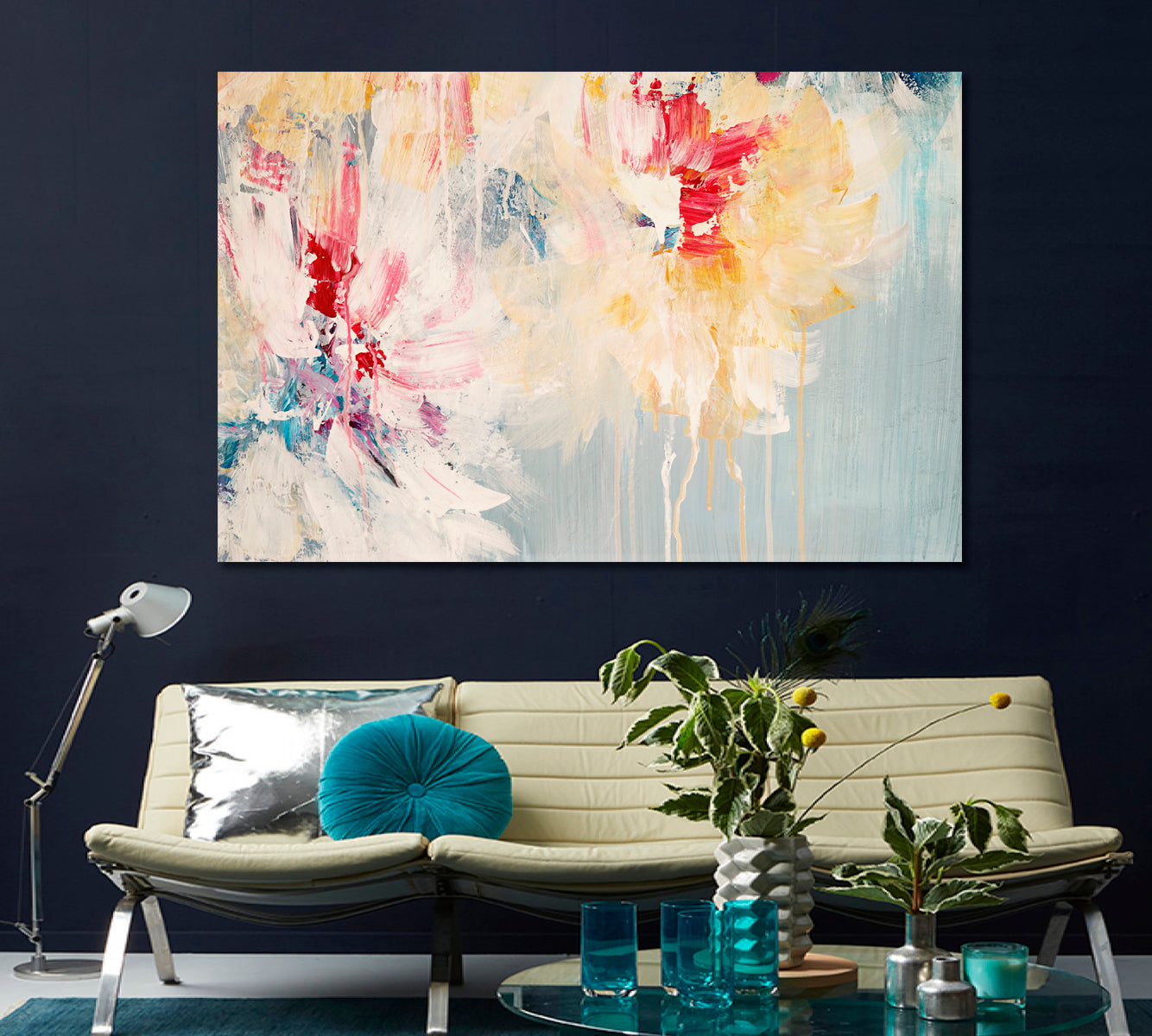 FINE ART Modern Abstract Colorful Acrylic on Canvas Artwork Floral Style Canvas Print Fine Art Artesty   