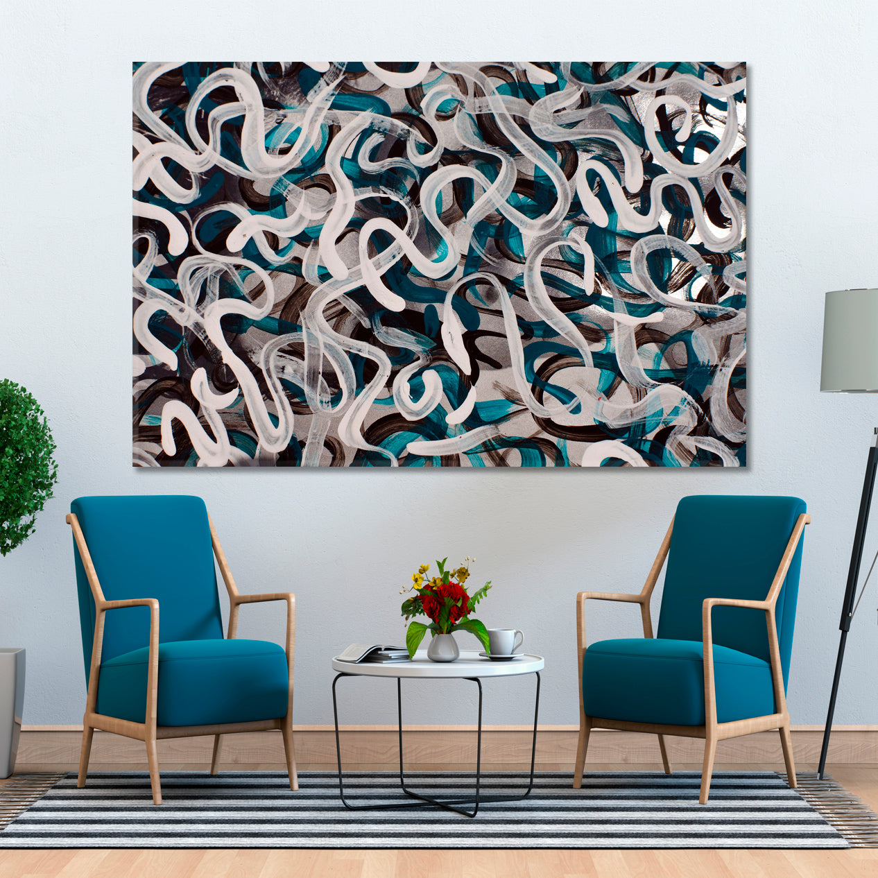 INSPIRED BY POLLOCK Turquoise Brown White Gray Strokes Modern Art Contemporary Art Artesty   