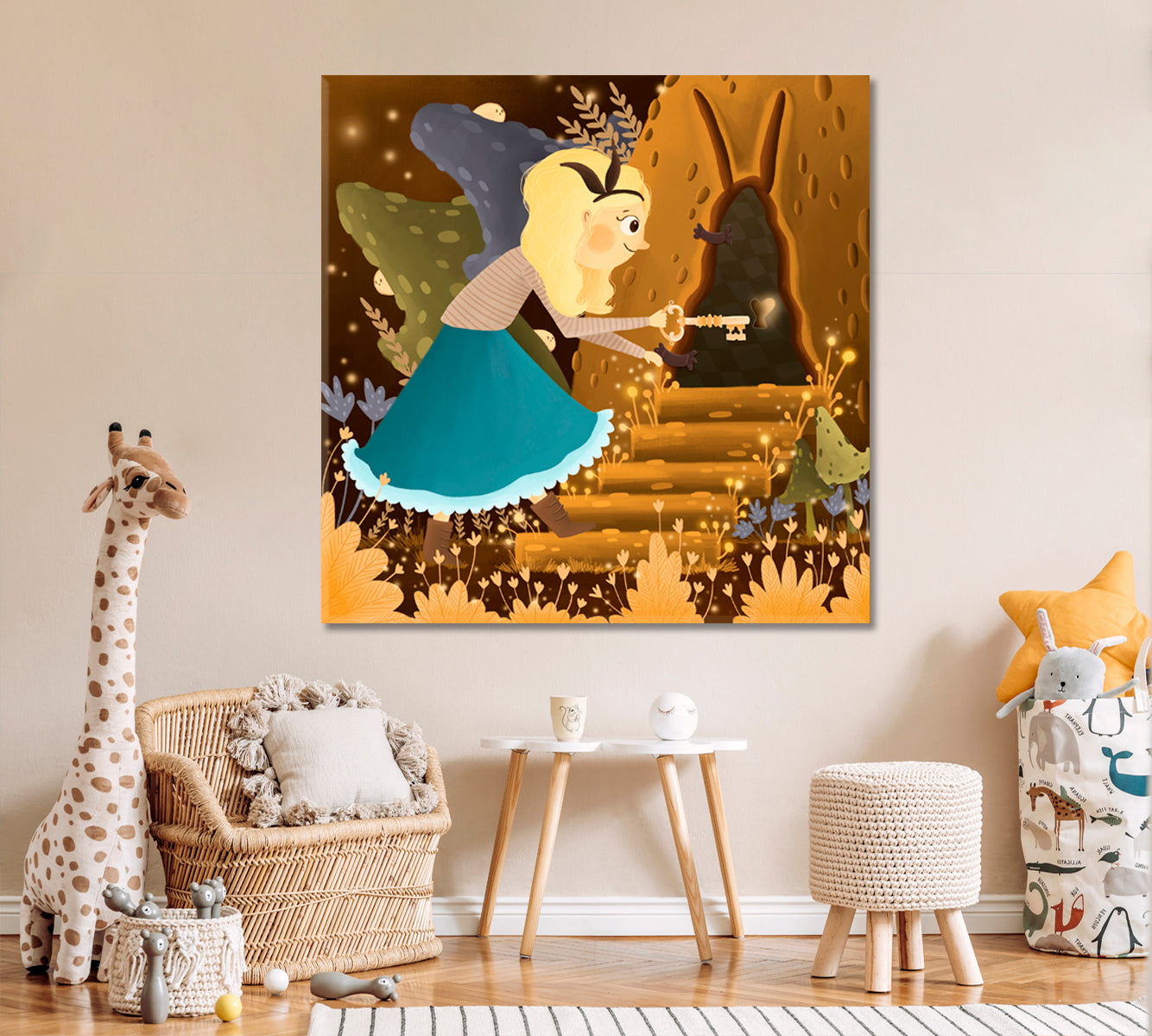 SECRET DOOR Alice in Wonderland Sweet Kids Baby Nursery Wall Art Canvas Print | Square Panel TV, Cartoons Wall Art Canvas Artesty   