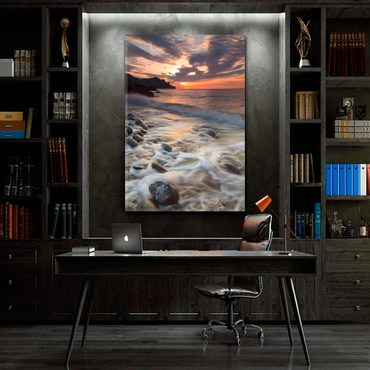 Incredible Beauty Panoramic Landscape Sunset on The Rocky Beach Canvas Print  - Vertical Scenery Landscape Fine Art Print Artesty   