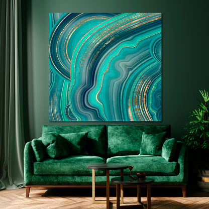 TURQUOISE Abstract Marble Agate Mint Green and Gold Veins Fluid Art, Oriental Marbling Canvas Print Artesty   