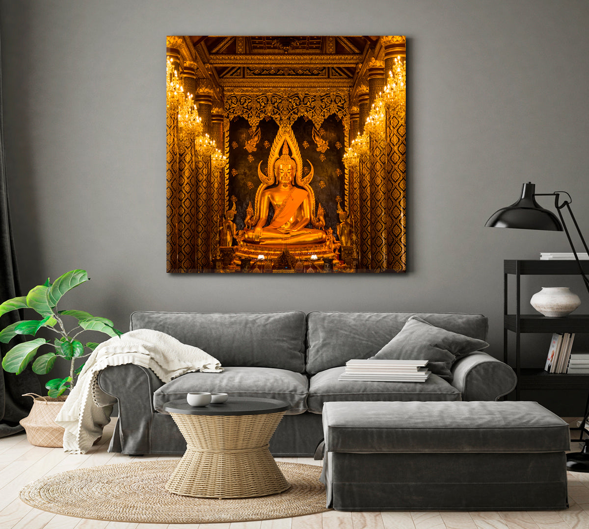 Golden Buddha Temple Religious Modern Art Artesty 1 Panel 12"x12" 