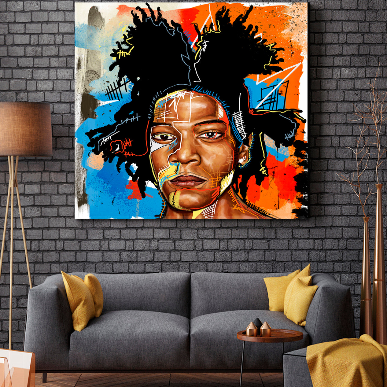 Jean Michel Basquiat Portrait Street Art Graffiti - Square Panel Contemporary Art Artesty   