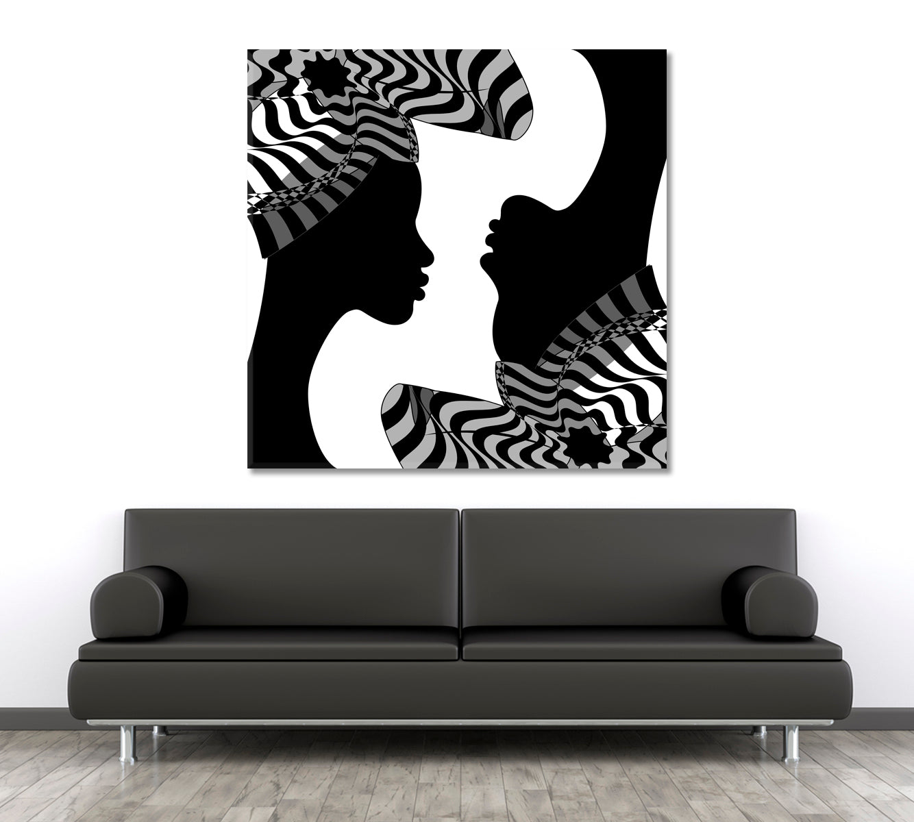 Black Women Striped Turban Abstract Poster Black and White Wall Art Print Artesty 1 Panel 46"x46" 