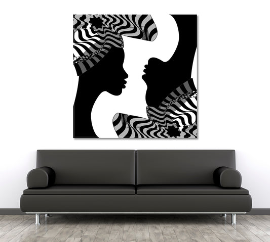 Black Women Striped Turban Abstract Poster Black and White Wall Art Print Artesty 1 Panel 46"x46" 