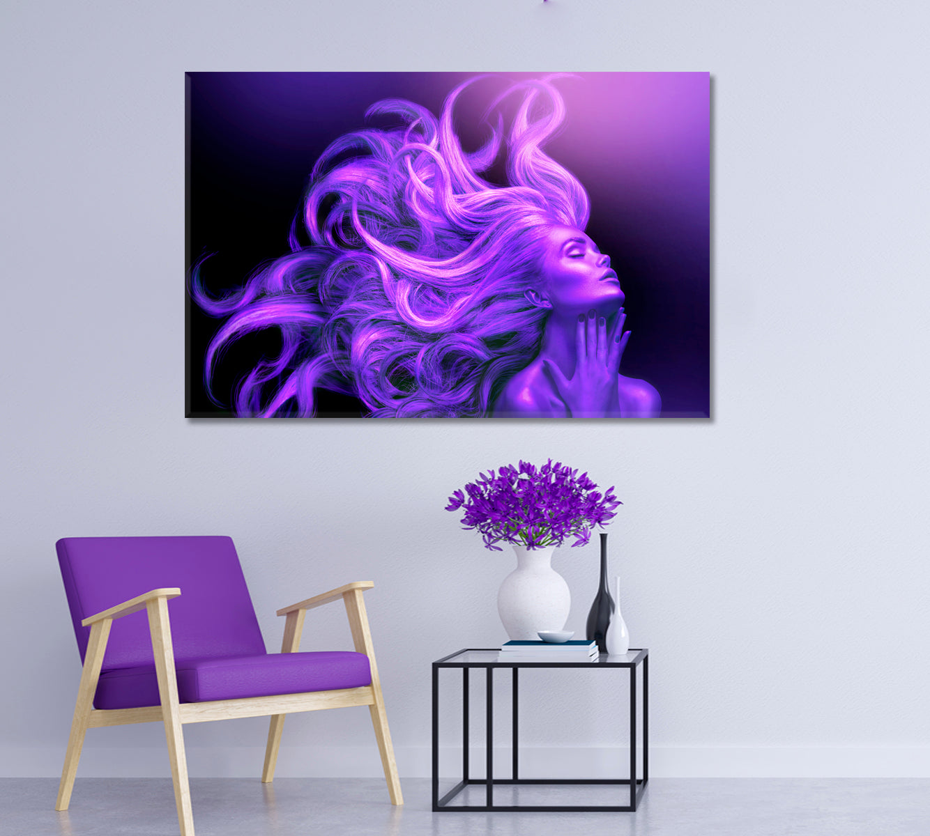 ART PORTRAIT ULTRAVIOLET Beautiful Women Fluttering Hair Hairstyle Beauty Salon Artwork Prints Artesty   