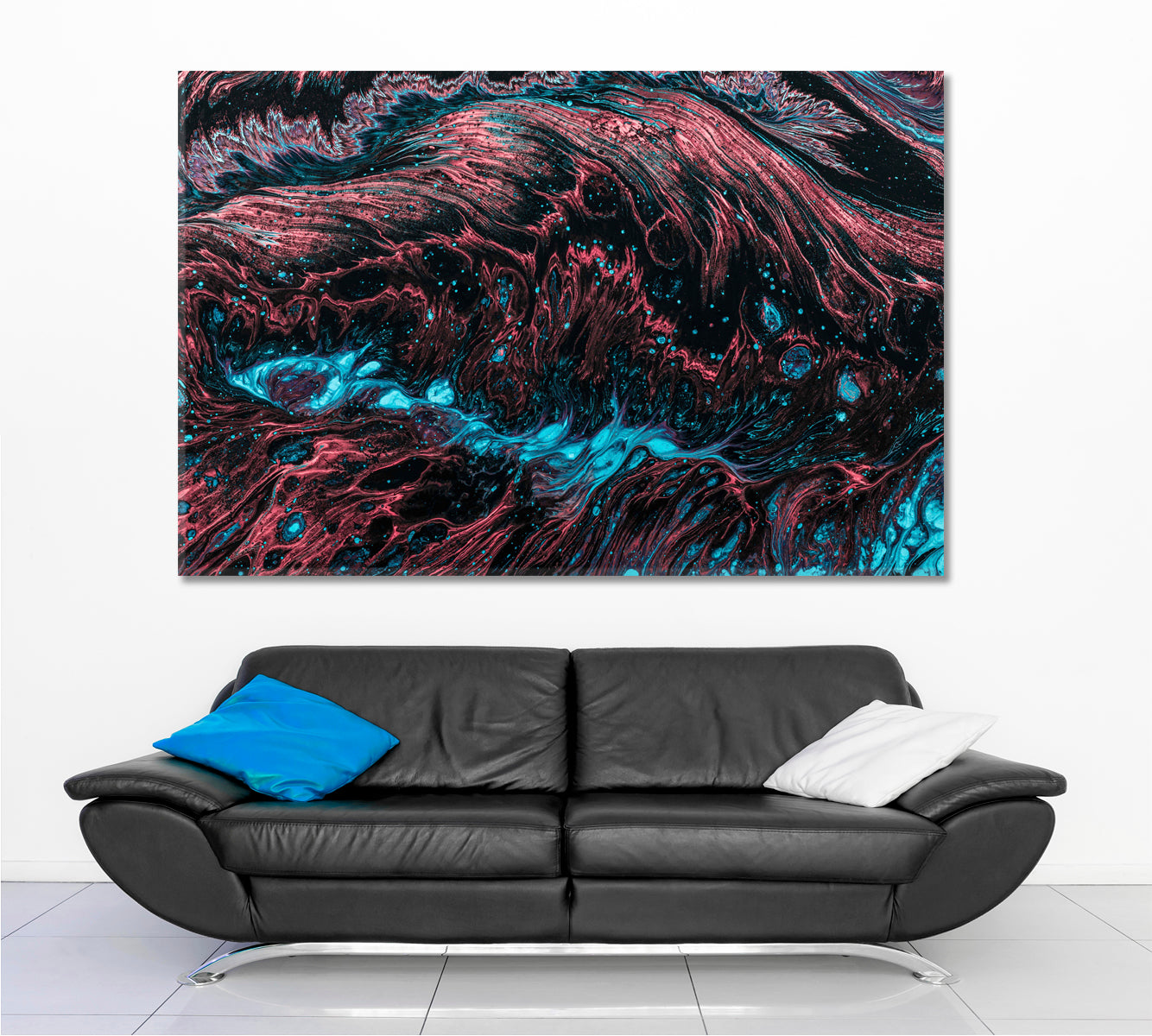 FRACTAL Turquoise Coral Black Abstract Creative Pattern Abstract Art Print Artesty 1 panel 24" x 16" 