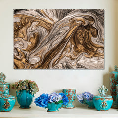 SENSATIONS | Abstract Fluid Art Marble Texture Brown Swirls Modern Canvas Print Fluid Art, Oriental Marbling Canvas Print Artesty 1 panel 24" x 16" 