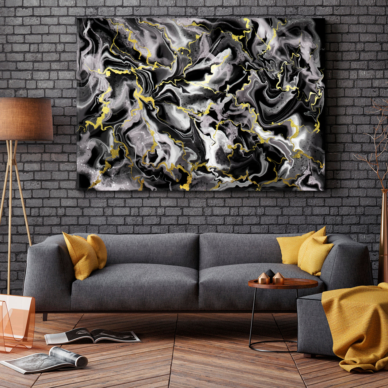 Liquid Marble Black Smoke Gold Splashes Fluid Fluid Art, Oriental Marbling Canvas Print Artesty   