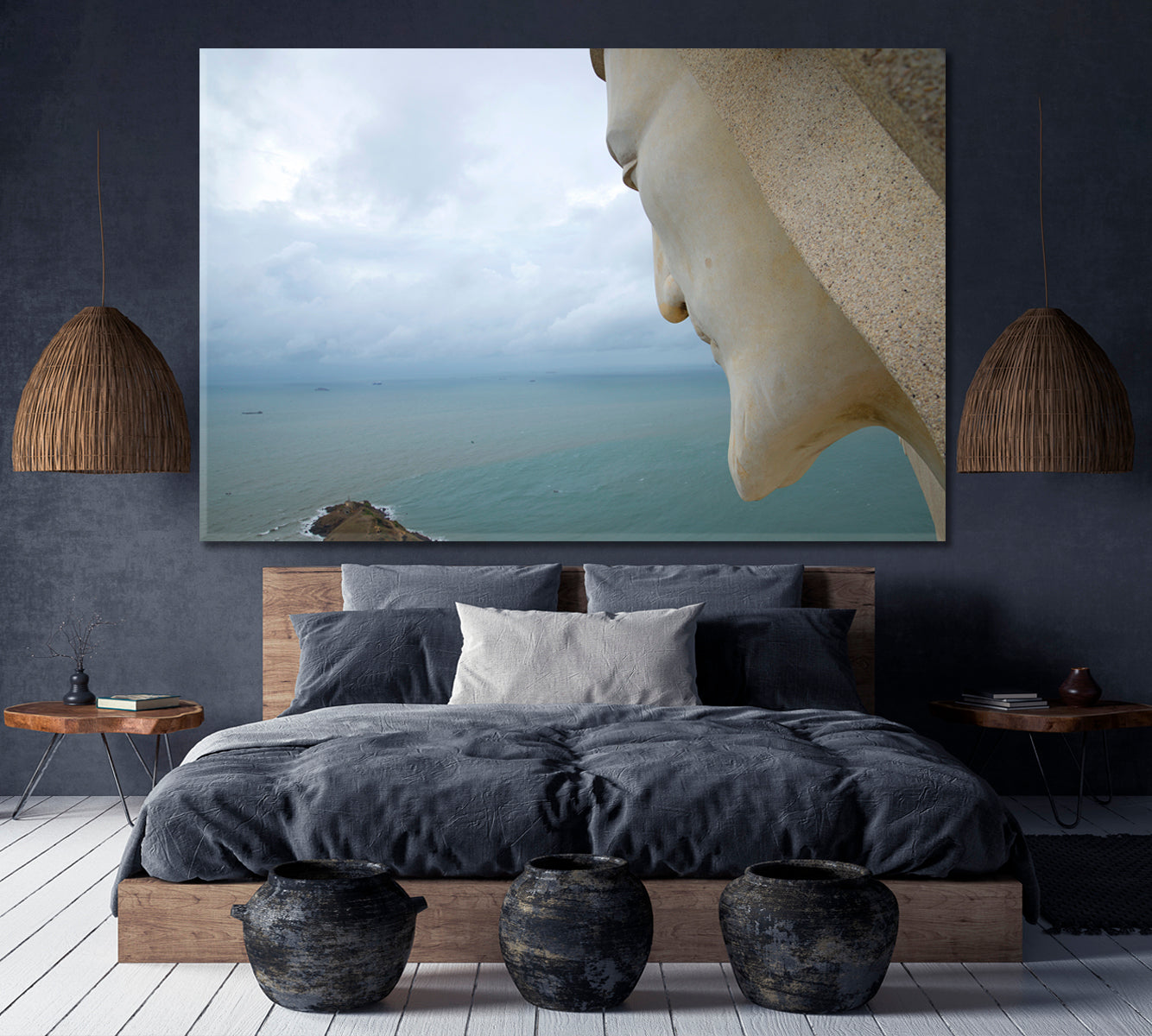 LORD WATCHING US, Giant Statue Jesus Christ China Sea Scenery Vung Tau Vietnam Canvas Print Religious Modern Art Artesty   