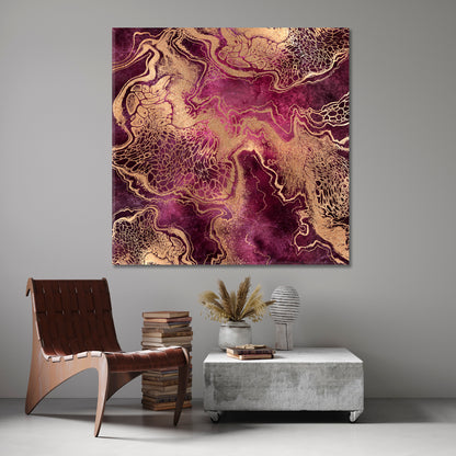 PINK PURPLE ROSE Golden Veins Marble Swirls Luxury Fashion Marbling Fluid Art, Oriental Marbling Canvas Print Artesty   