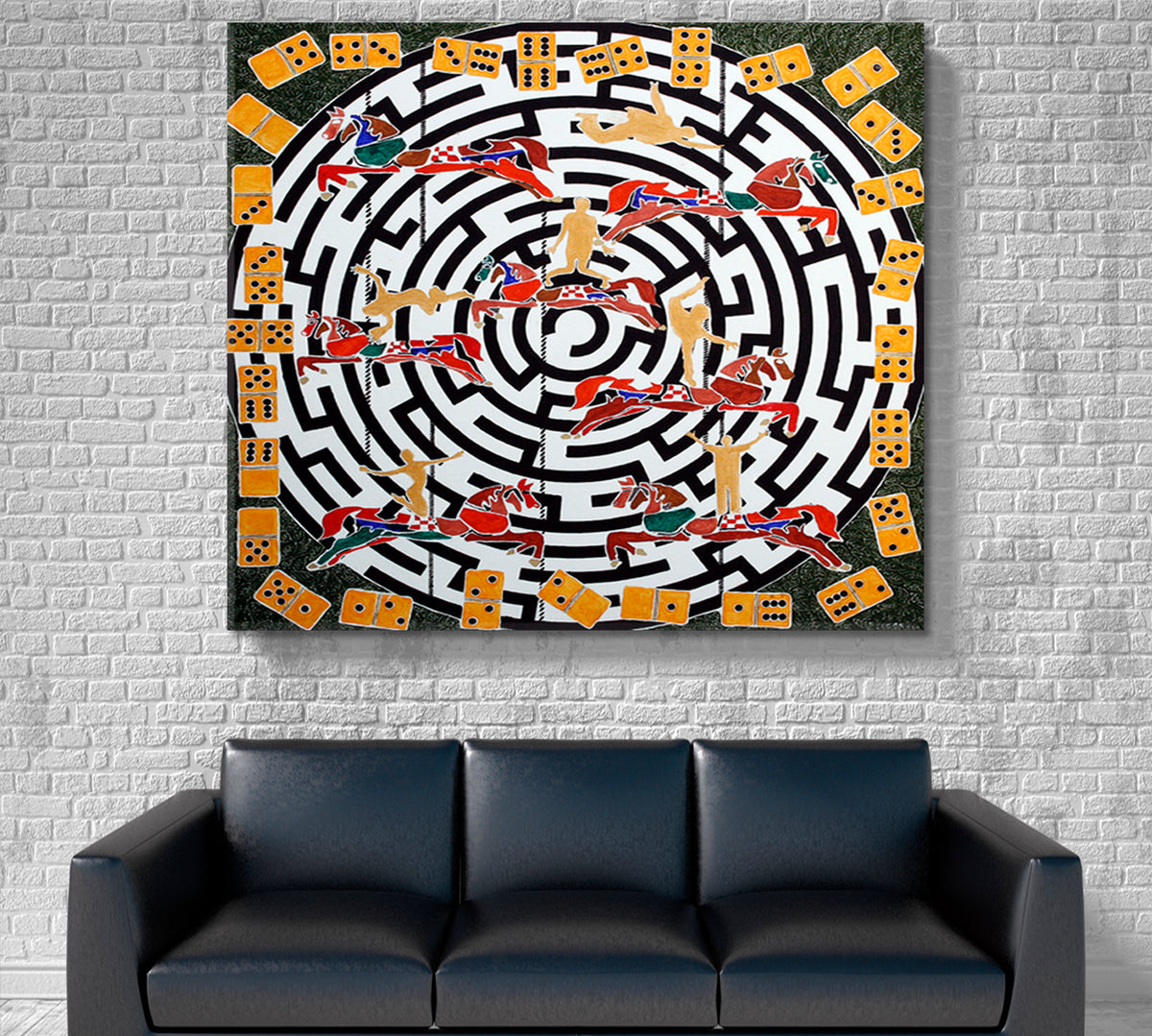 LABYRINTH Modern Abstract Art Dominoes Parts Horses People Maze Abstract Art Print Artesty 1 Panel 12"x12" 