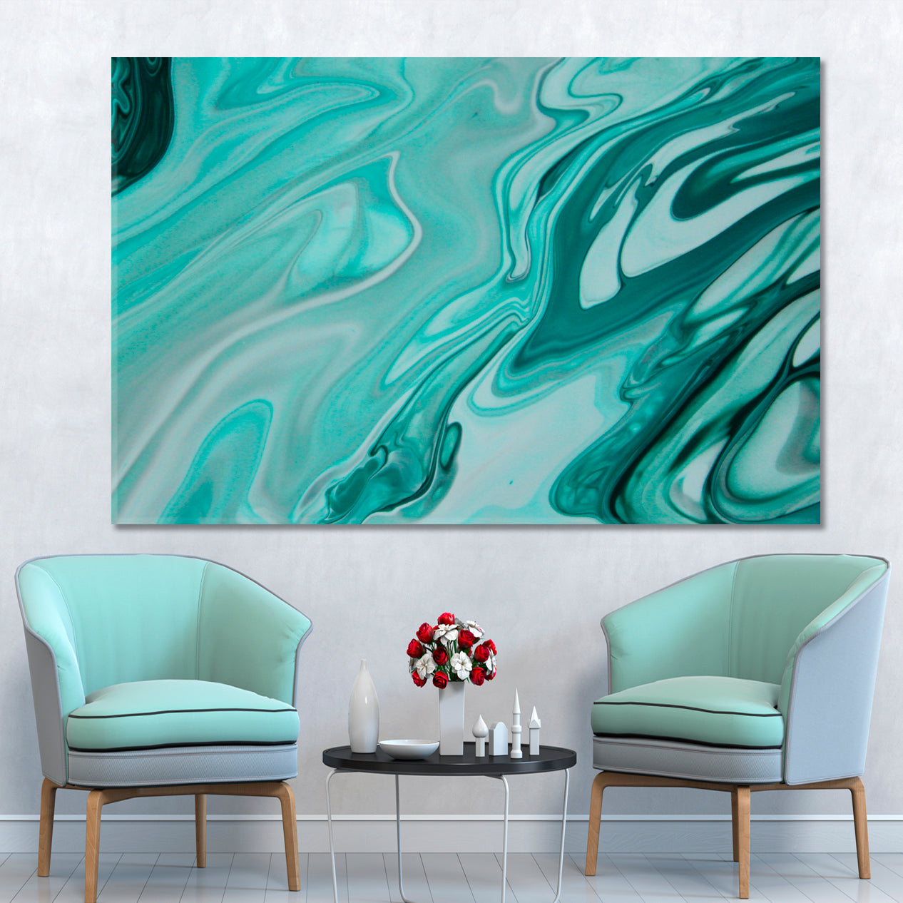 Green Marble Swirls Painting Fluid Art Fluid Art, Oriental Marbling Canvas Print Artesty   