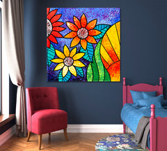 Colorful Flowers Abstract Floral Pattern Floral & Botanical Split Art Artesty 1 Panel 12"x12" 