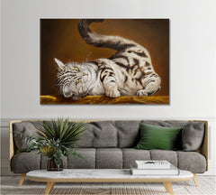 ADORABLE Cute Striped Cat Hot Look Whimsical Animals Fine Art Animals Canvas Print Artesty 1 panel 24" x 16" 