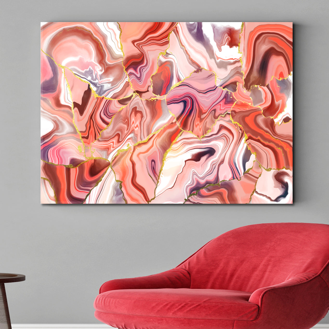 Coral Peachy Beige Mix Abstract Wavy Forms Fractal Futuristic Pattern Contemporary Art Artesty   