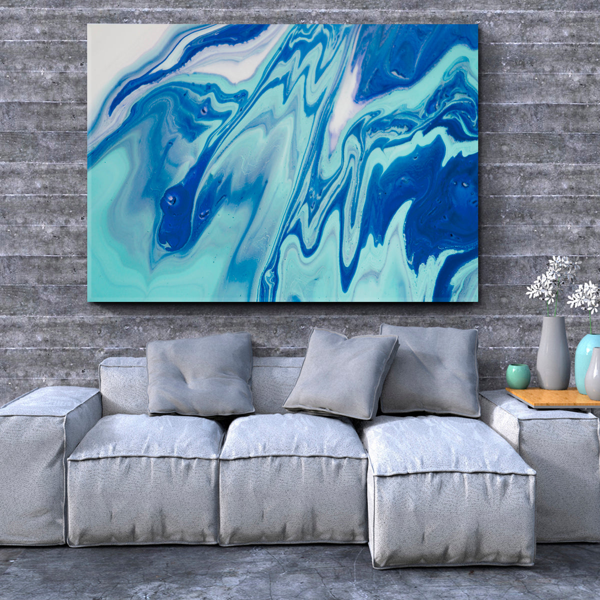 Shades of Blue Acrylic Mix Abstract Colorful Marble Splash Fluid Fluid Art, Oriental Marbling Canvas Print Artesty 1 panel 24" x 16" 
