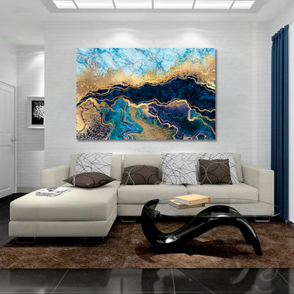 BLUE MARBLE Abstract Trendy Oriental Style Fluid Art, Oriental Marbling Canvas Print Artesty   