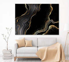 Abstract Black Agate Golden Veins Marble Giclée Print Fluid Art, Oriental Marbling Canvas Print Artesty 1 panel 24" x 16" 