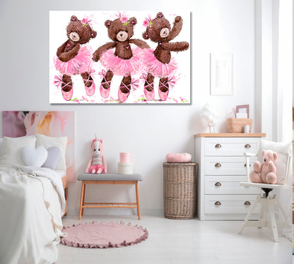 Kids Room Nursery Concept Cute Teddy Bear Sweet Cartoon Ballerina Canvas Print Kids Room Canvas Art Print Artesty   