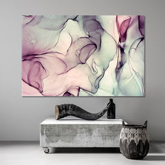 Ink In Water Abstract Lavender Pale Lilac & Green Olive Marble Pattern Fluid Art, Oriental Marbling Canvas Print Artesty   