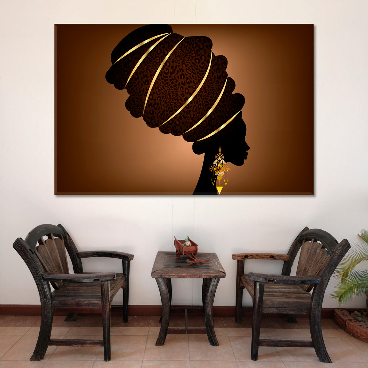 Ethnic African Lady Turban Brown Gold African Style Canvas Print Artesty 1 panel 24" x 16" 