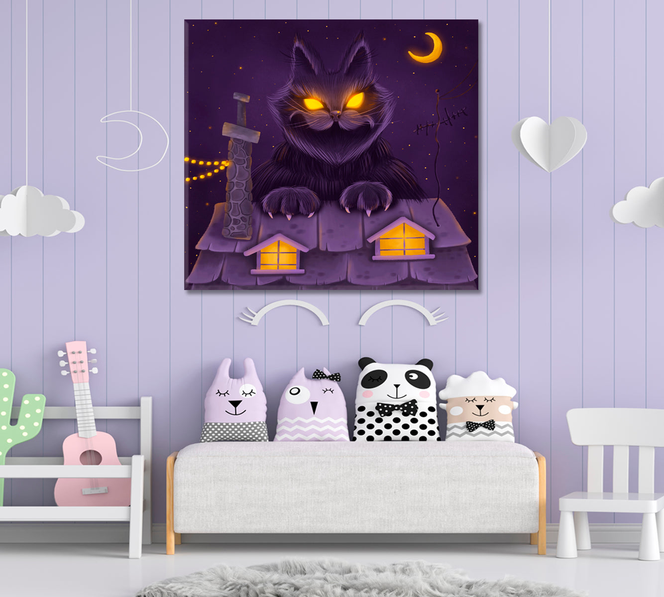 FAIRY TALE Huge Fairy Yule Cat Dreamlike Surreal Kid's Art Canvas Print | Square Panel Kids Room Canvas Art Print Artesty   