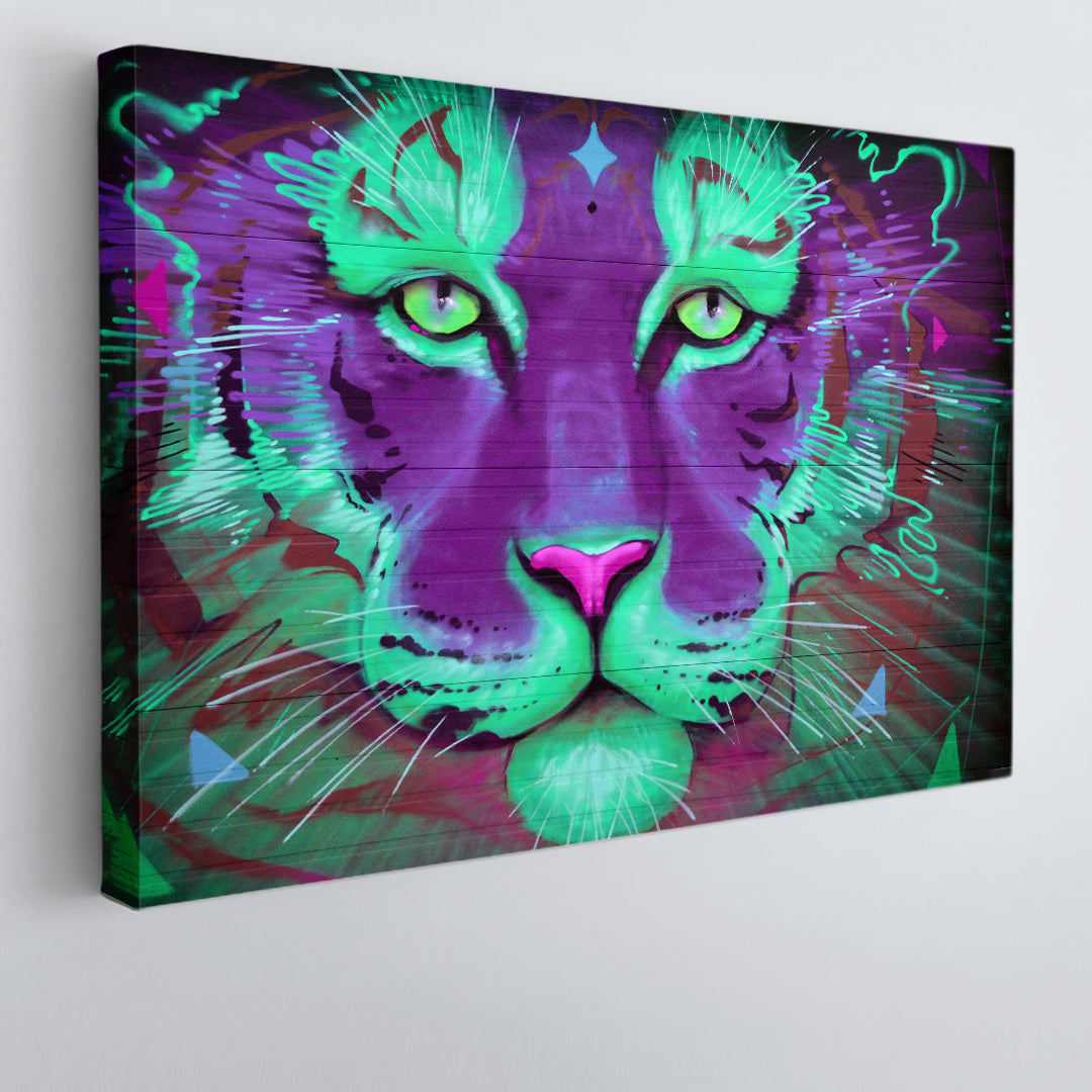 Street Art Tiger Abstract Vibrant Graffiti Animals Montreal Canada Canvas Print Animals Canvas Print Artesty 1 panel 24" x 16" 