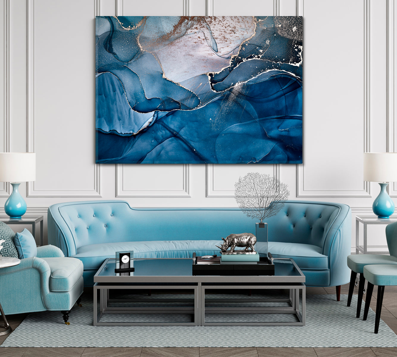 Dark Blue Alcohol Ink Clouds And Veins Modern Marble Fluid Art Fluid Art, Oriental Marbling Canvas Print Artesty   