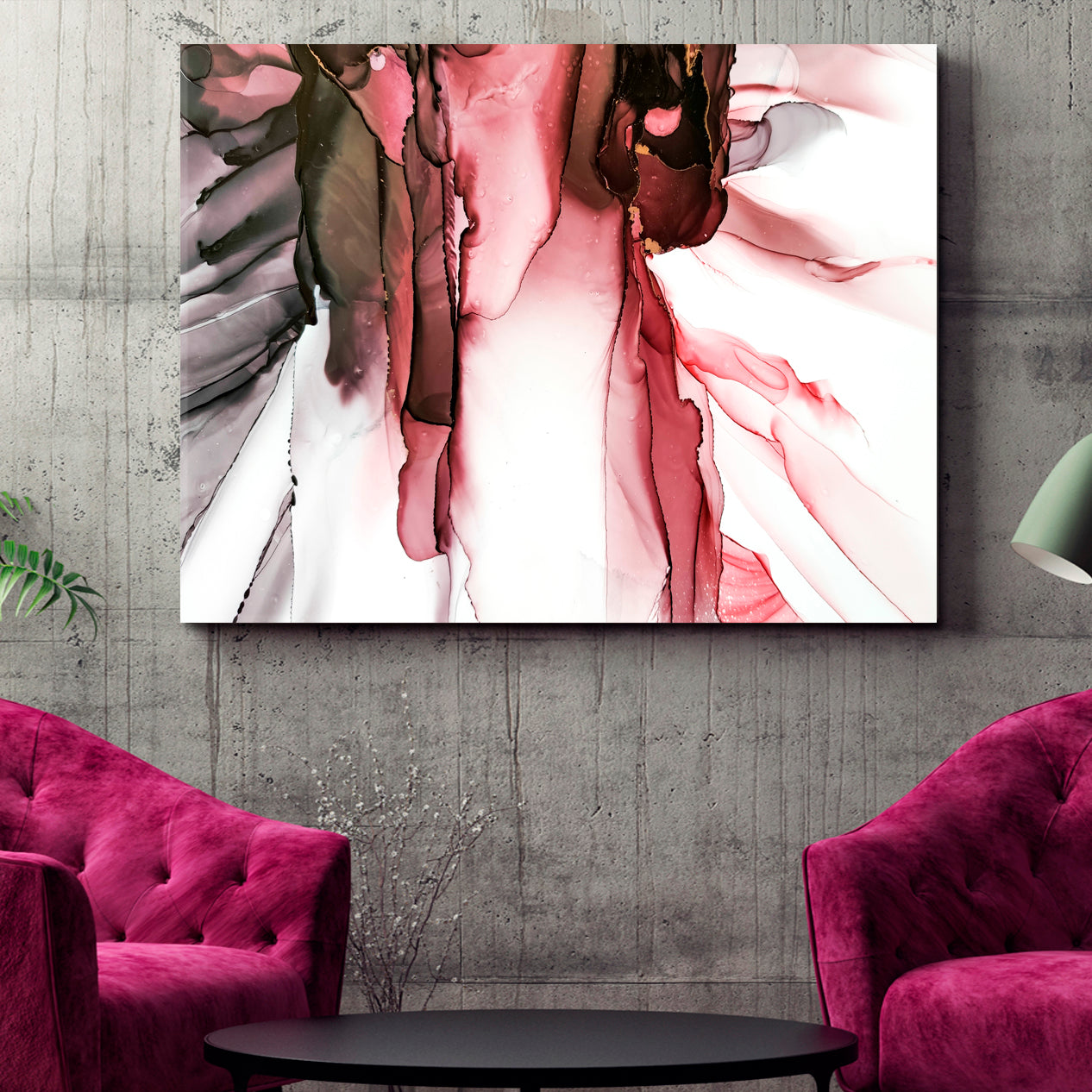 MAROON PEARL Colorful Splash Marble Alcohol Ink Pattern Fluid Art, Oriental Marbling Canvas Print Artesty   