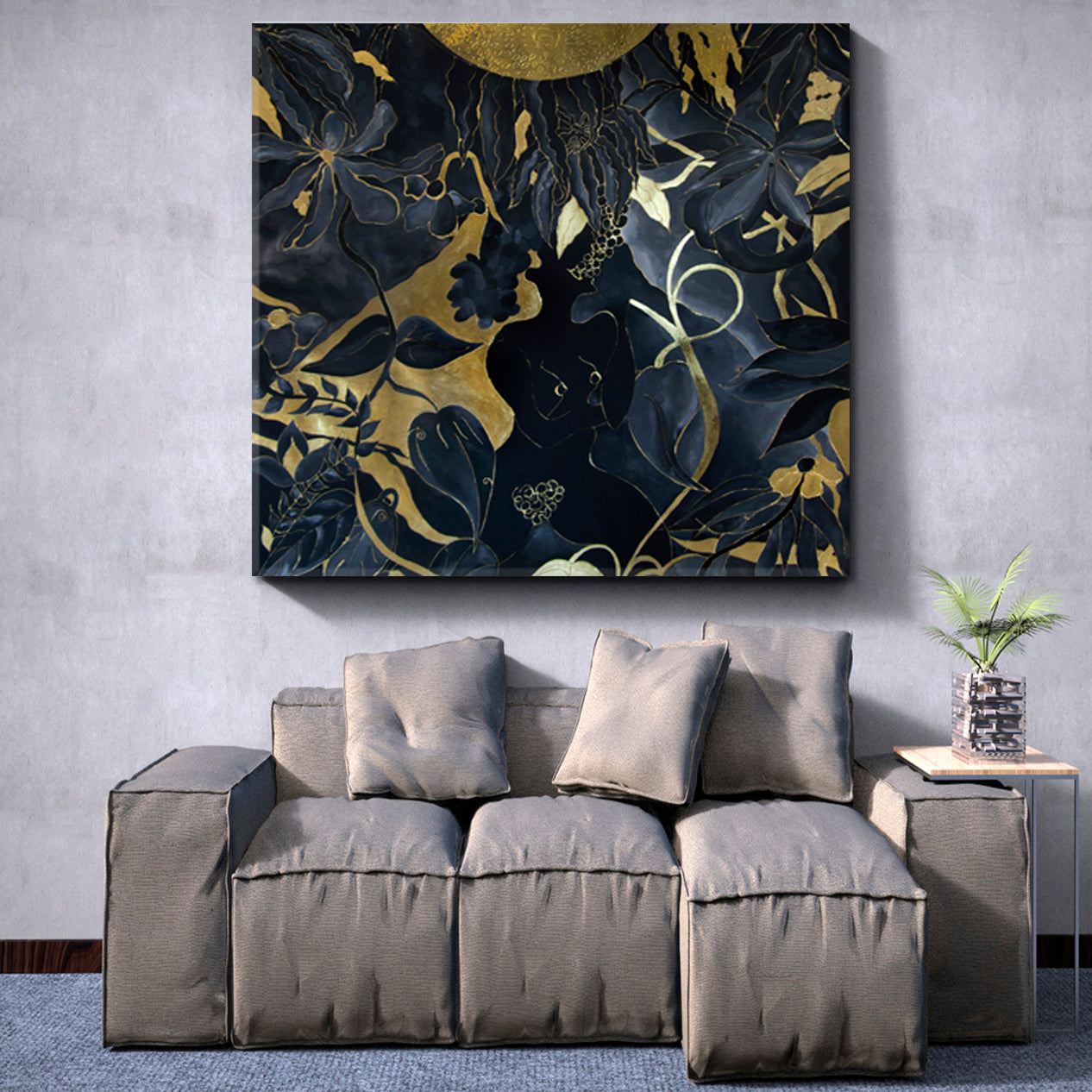 GARDEN OF EDEN Girl Abstract Black Gold Tropical Leaves Abstract Art Print Artesty   