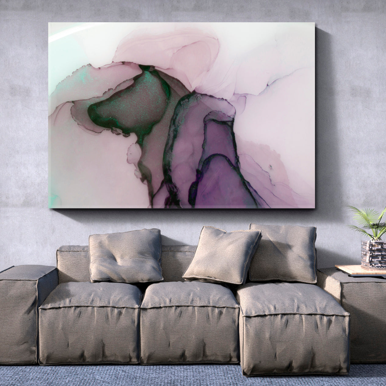 Beautiful Pastels Abstract alcohol ink Purple Green Fluid Art, Oriental Marbling Canvas Print Artesty   