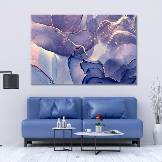 Purple Blue Abstract Marble Veines Fluid Art, Oriental Marbling Canvas Print Artesty   