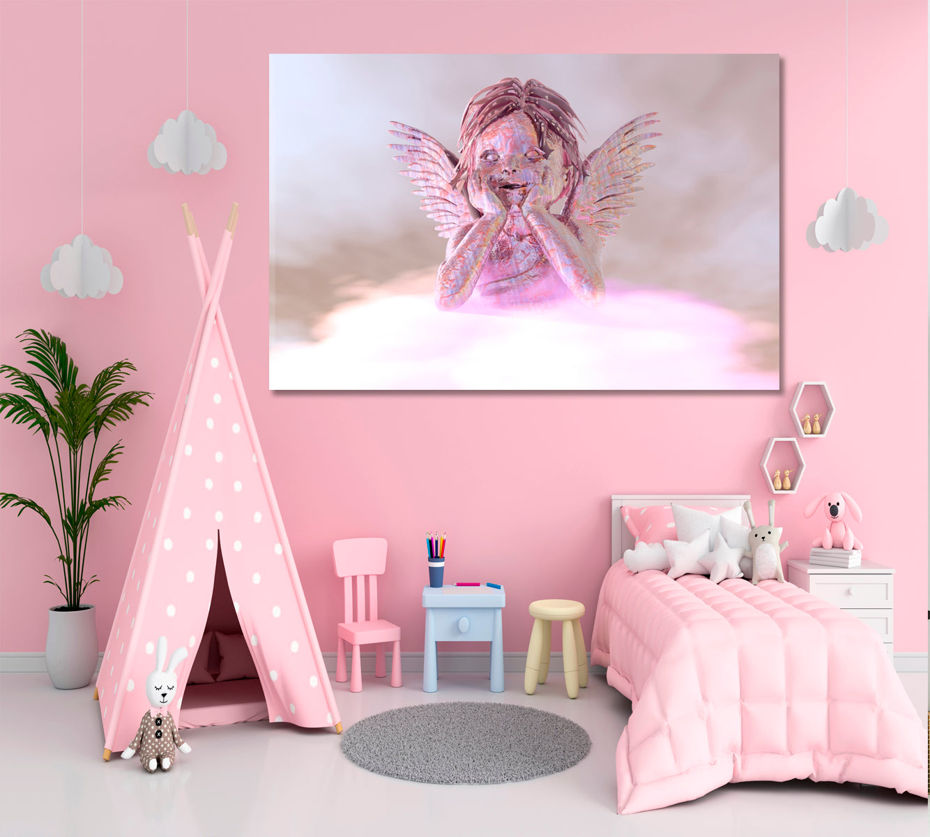 Kids Room Concept Cute Sweet Baby Angel With Fairy Wings Art Print Kids Room Canvas Art Print Artesty   