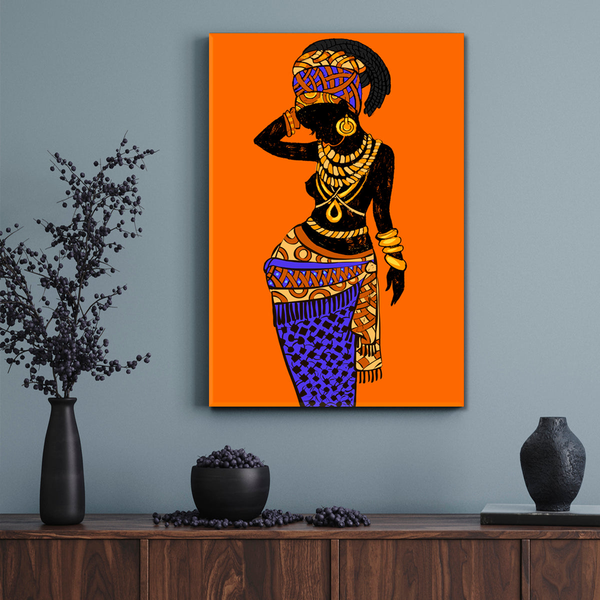 African Style Beautiful Black Woman Vibrant Abstract People Portrait Wall Hangings Artesty 1 Panel 16"x24" 