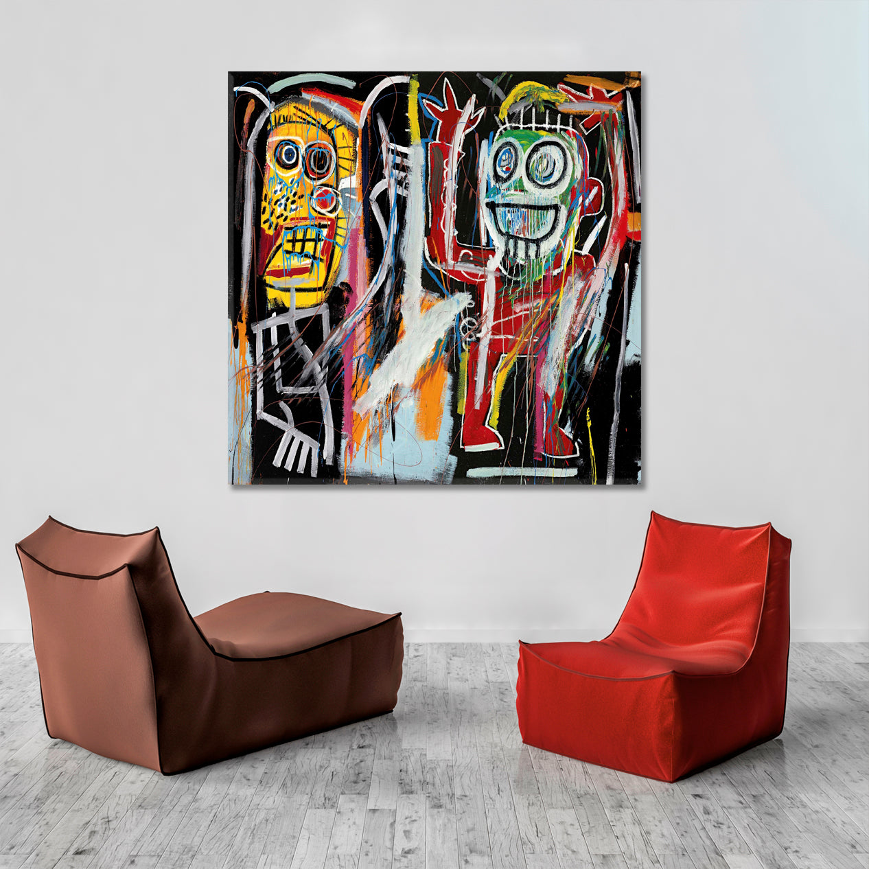 CHAOTIC ENEGY  Jean Basquiat Scull UNTITLED HEAD  Graffiti - Square Panel Contemporary Art Artesty   