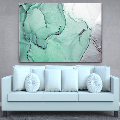 GREEN ASH Beautiful Soft Alcohol Ink Modern Marble Veins Fluid Pattern Fluid Art, Oriental Marbling Canvas Print Artesty   