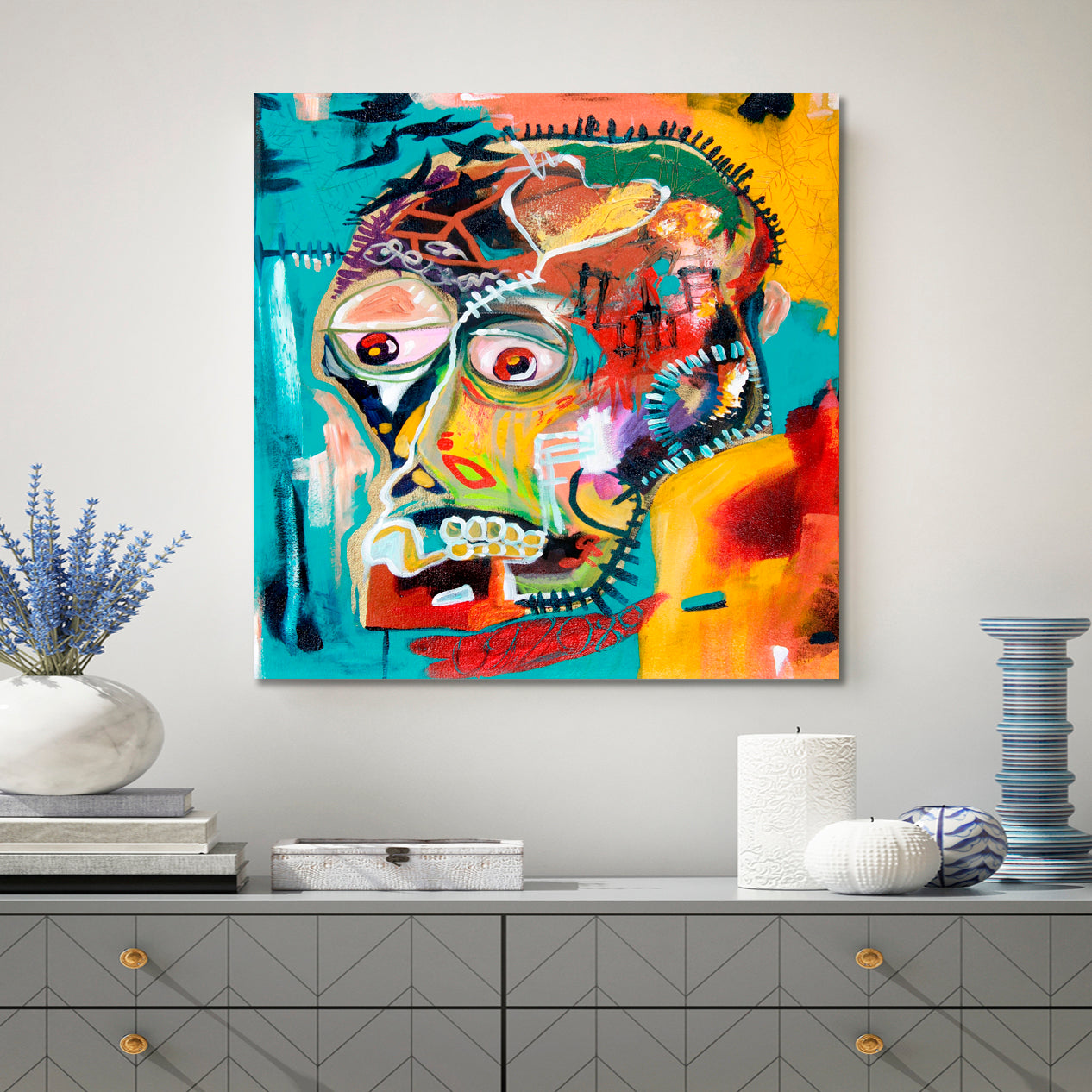 SKULL Jean Michel Basquiat Style Contemporary Art Artesty   