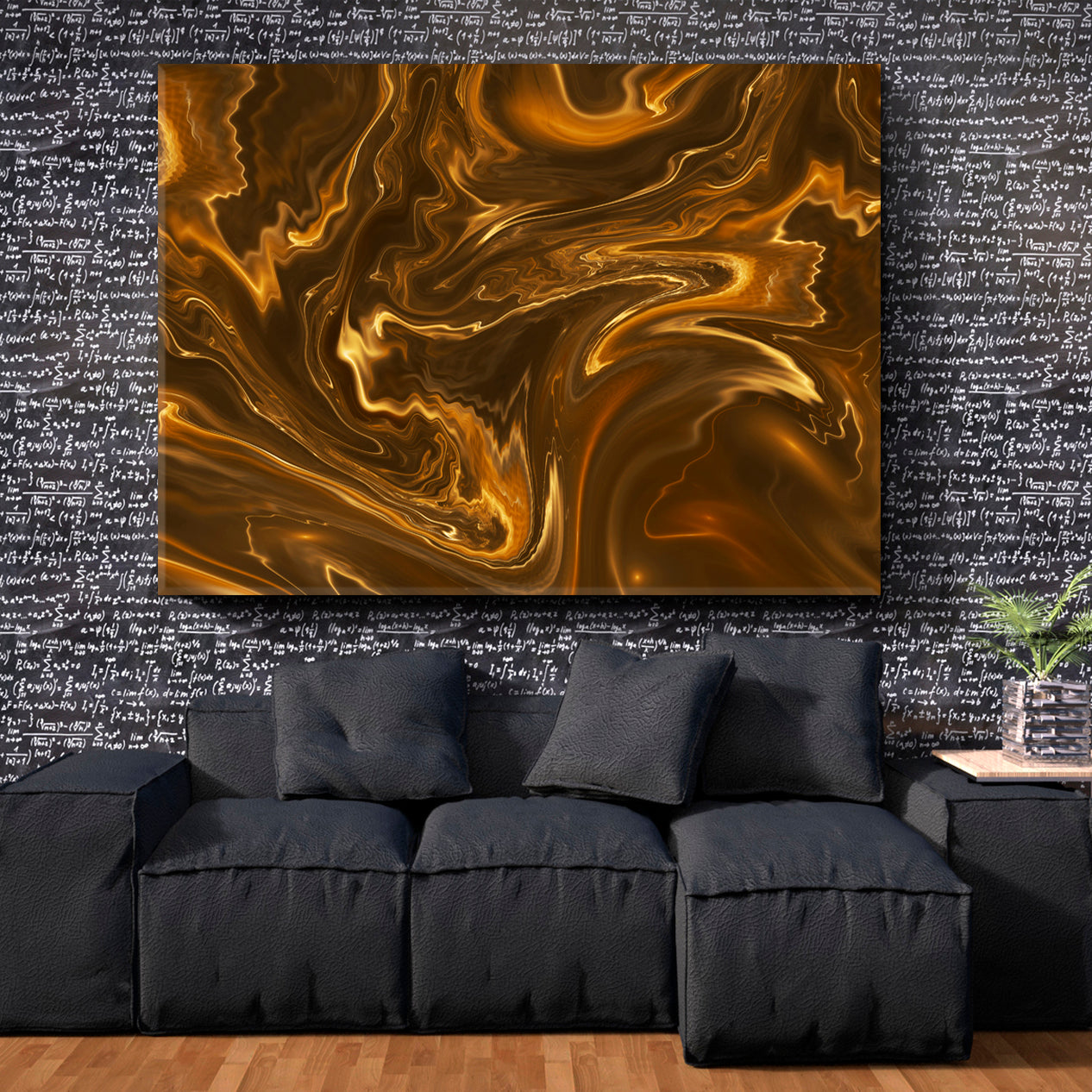 Brown Marble Abstract Colorful Wavy Fluid Art, Oriental Marbling Canvas Print Artesty   