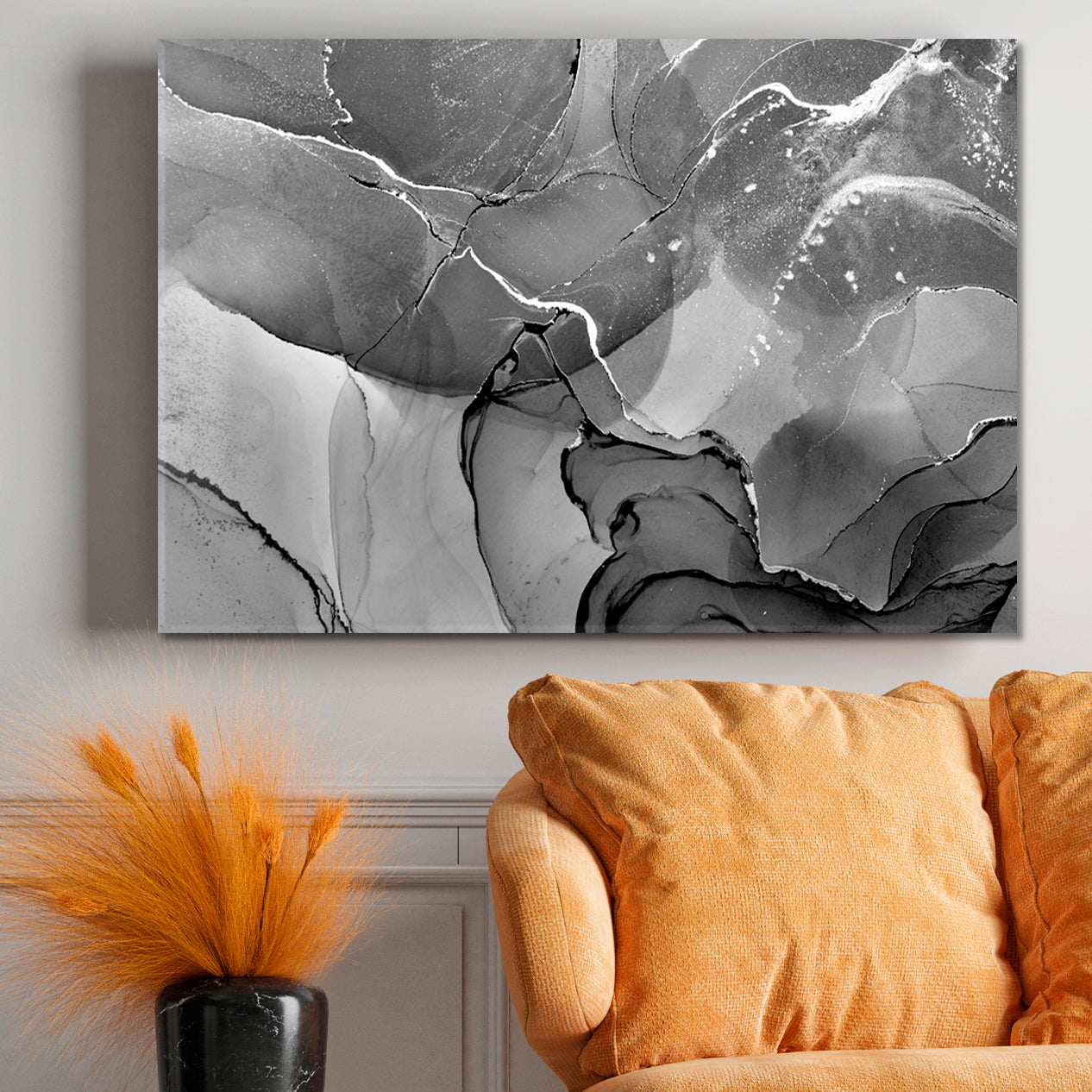 Mixing Acrylic Paints Modern Marble Black And White Fluid Art, Oriental Marbling Canvas Print Artesty   