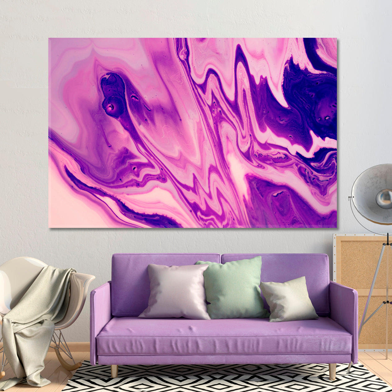 FUCHSIA Acrylic Mix Abstract Colorful Marble Splash Fluid Fluid Art, Oriental Marbling Canvas Print Artesty 1 panel 24" x 16" 