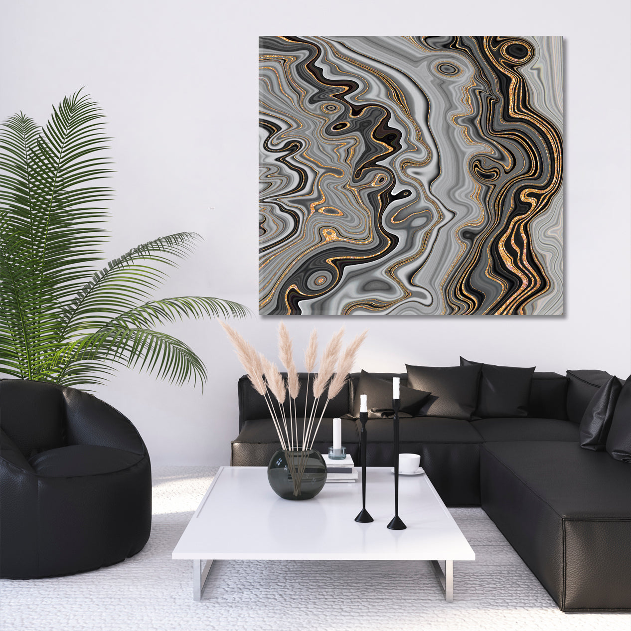 GREY Marble Contemporary Art Trendy Canvas Print - Square Abstract Art Print Artesty   